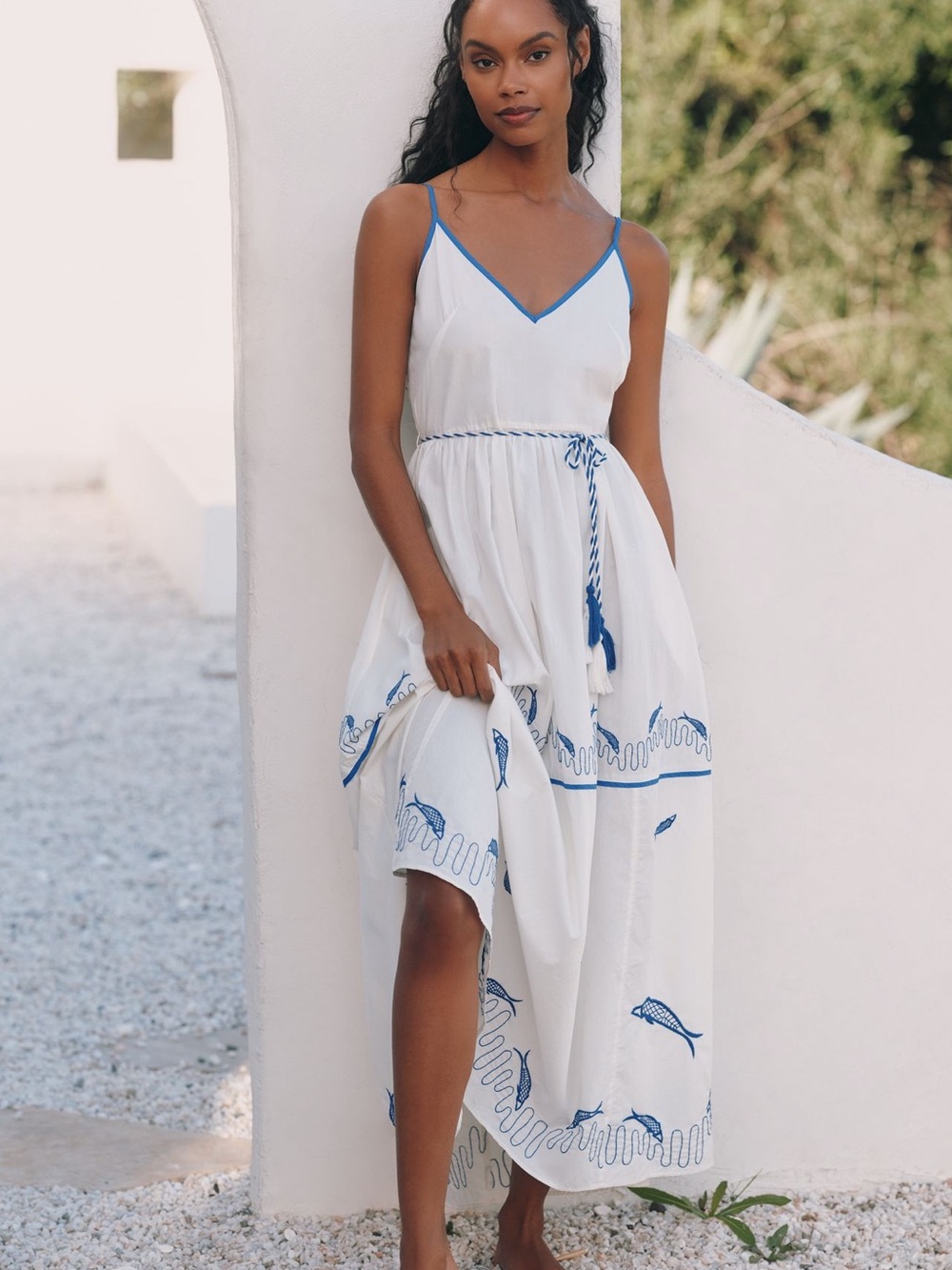 Celandine Embroidered Cotton Tiered Maxi Dress